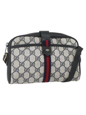 Authentic GUCCI GG Supreme Sherry Line Shoulder Bag PVC Navy Gold 89 02 055